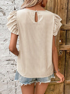 Round Neck Striped T-shirt With Ruffled Sleeves