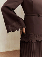 Applique Including Belt Pleats Maxi Dresses