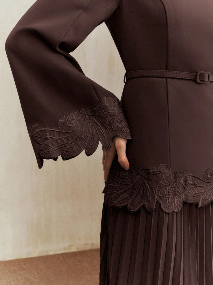 Applique Including Belt Pleats Maxi Dresses
