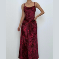 Ruched v neck zip-up print contrast cami maxi dress  | Festival Outfits Women