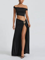 Off-shoulder Crop Top Tank Top And Fitted Side Slit Skirt Two-piece Set