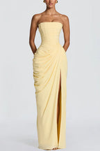 Strapless Tube Ruched Slit Maxi Dress