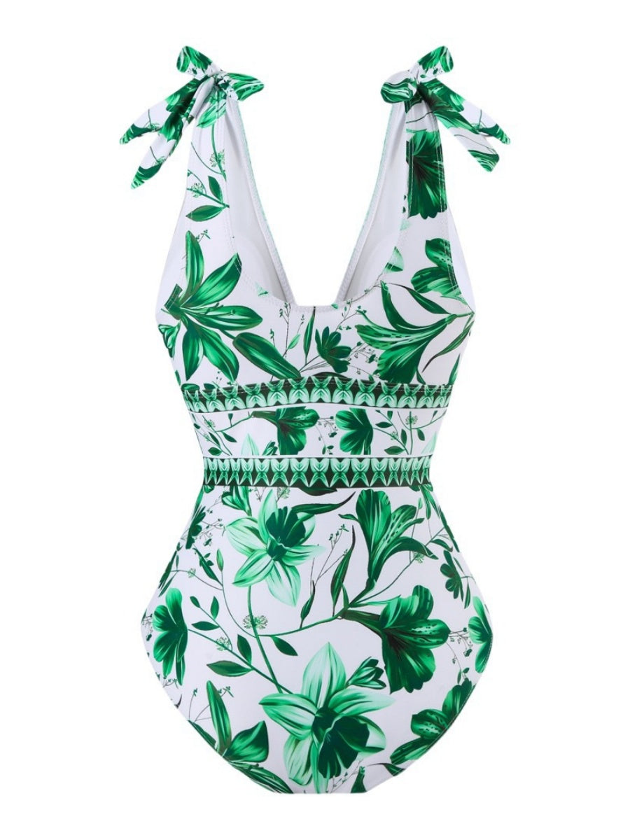 Blue And White Porcelain Print One-piece Slimming And Figure-flattering Long Swimsuit And Sun Protection Dress Two-piece Set