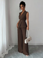 Commuting Sleeveless Suit Collar Vests Straight-leg Pants Set 2-piece Sets