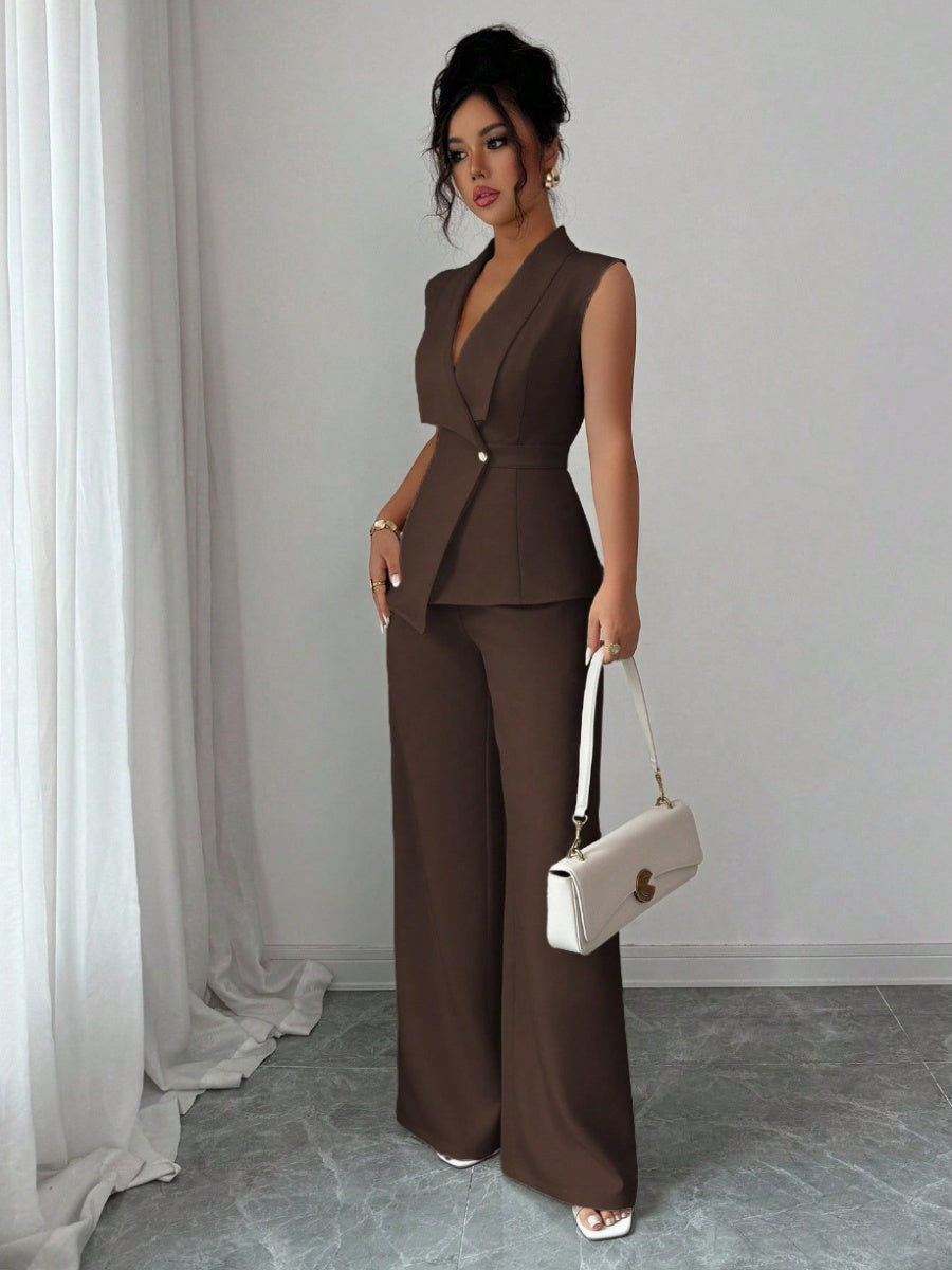 Commuting Sleeveless Suit Collar Vests Straight-leg Pants Set 2-piece Sets