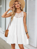 A-line Short Dress With Hollowed-out Lace Trim And Halter Neck