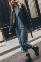 The Bedisse Cotton Blend Long Sleeve Relaxed Slit Midi Dress