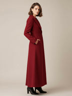 Shawl Collar Full-Length Woolen Coat With A-Line And V-Neck For Women 2026
