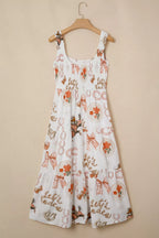 Western Horseshoe Print U-Neck Sleeveless Midi Dress