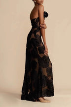 Sexy Burnout Spaghetti Strap Asymmetric Floral Formal Dress