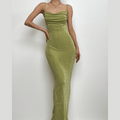 Sleeveless solid ruched self tie backless midi dress