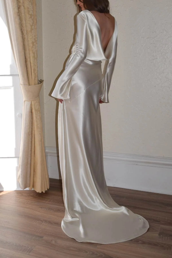 Robyn Exclusive Pearl Eden Maxi Dress with an Open Cowl Neckline and Satin Back Premium Wardrobe Essential
