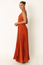 Naira Pleated Maxi Dress - Sunset Orange