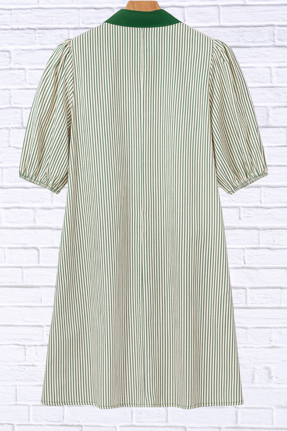 Stripe Color Block Patchwork Shirt Collar Button Down Puff Sleeve Mini Dress