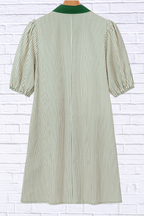 Stripe Color Block Patchwork Shirt Collar Button Down Puff Sleeve Mini Dress