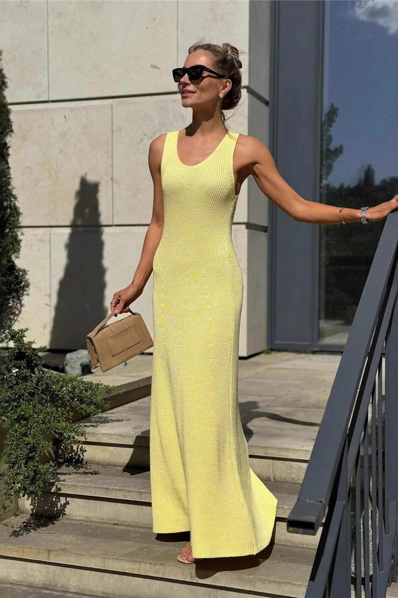 Sleeveless Ribbed Knit Scoop Neck Tank Maxi Dress