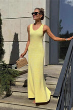 Sleeveless Ribbed Knit Scoop Neck Tank Maxi Dress