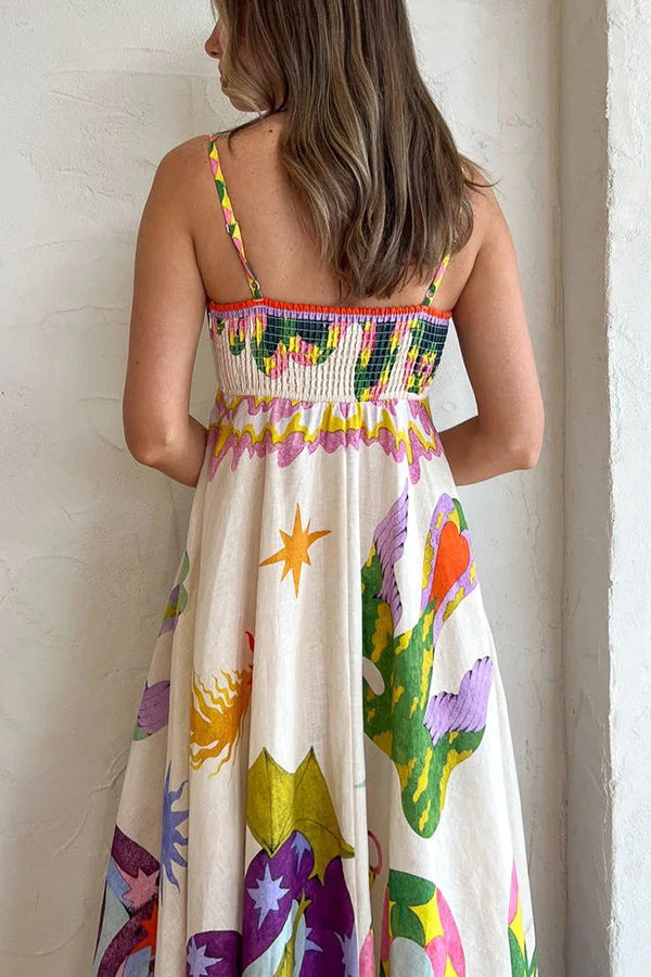 Mythical Creature Print Spaghetti Strap Empire Waist Maxi Dress