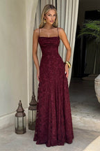 Floral Lace Cross Back Lace Up Open Back A-Line Maxi Gown