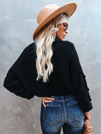 Solid Color Knit Pullover Sweater With Bubble Sleeve For Women 2026
