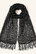 Stylish Sequined, Fringed, and Open-knit Shawl-style Scarf