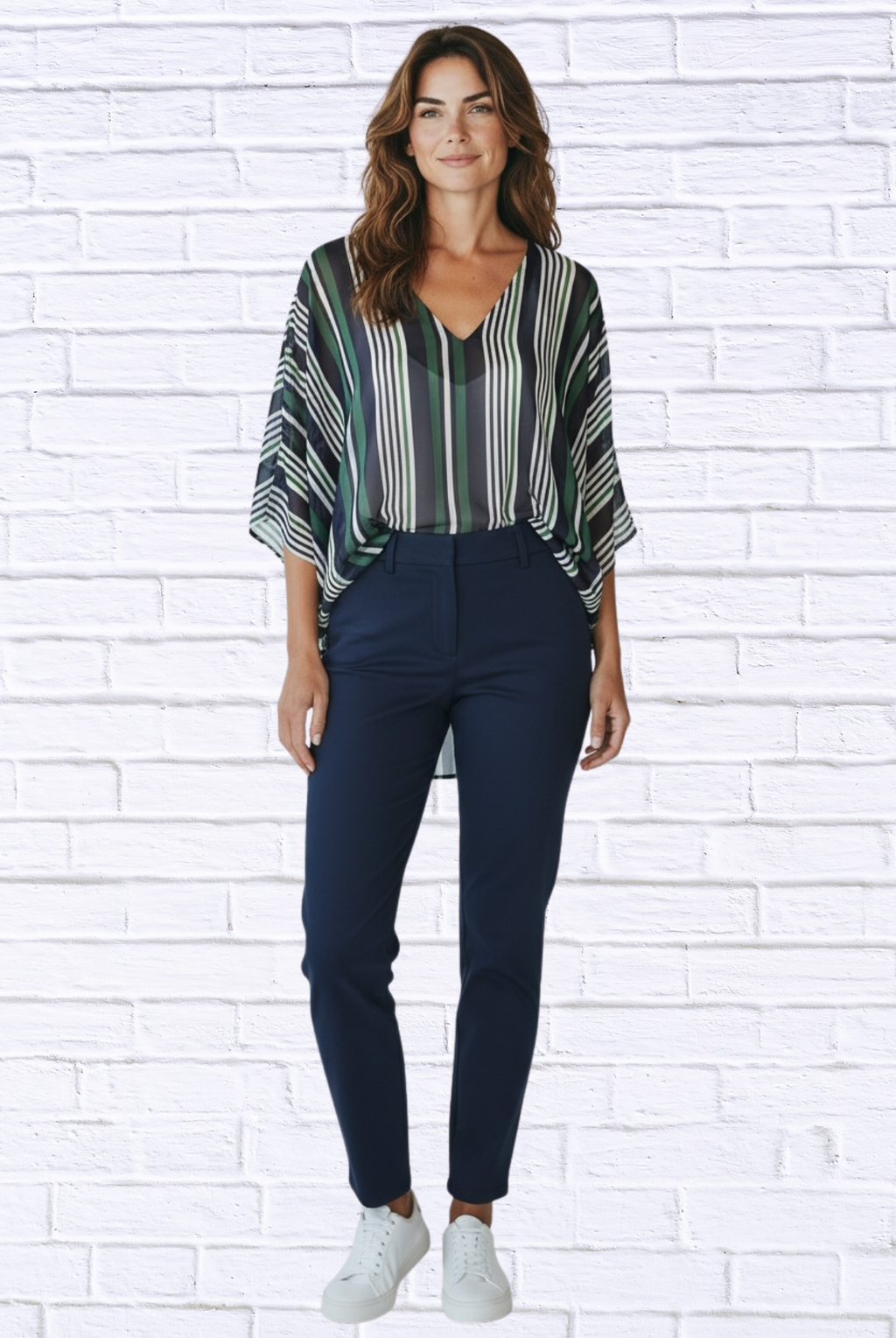 Striped Chiffon V-Neck Kaftan Top _ Flowing Sheer Oversized Blouse for Women