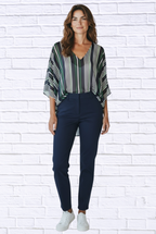 Striped Chiffon V-Neck Kaftan Top _ Flowing Sheer Oversized Blouse for Women