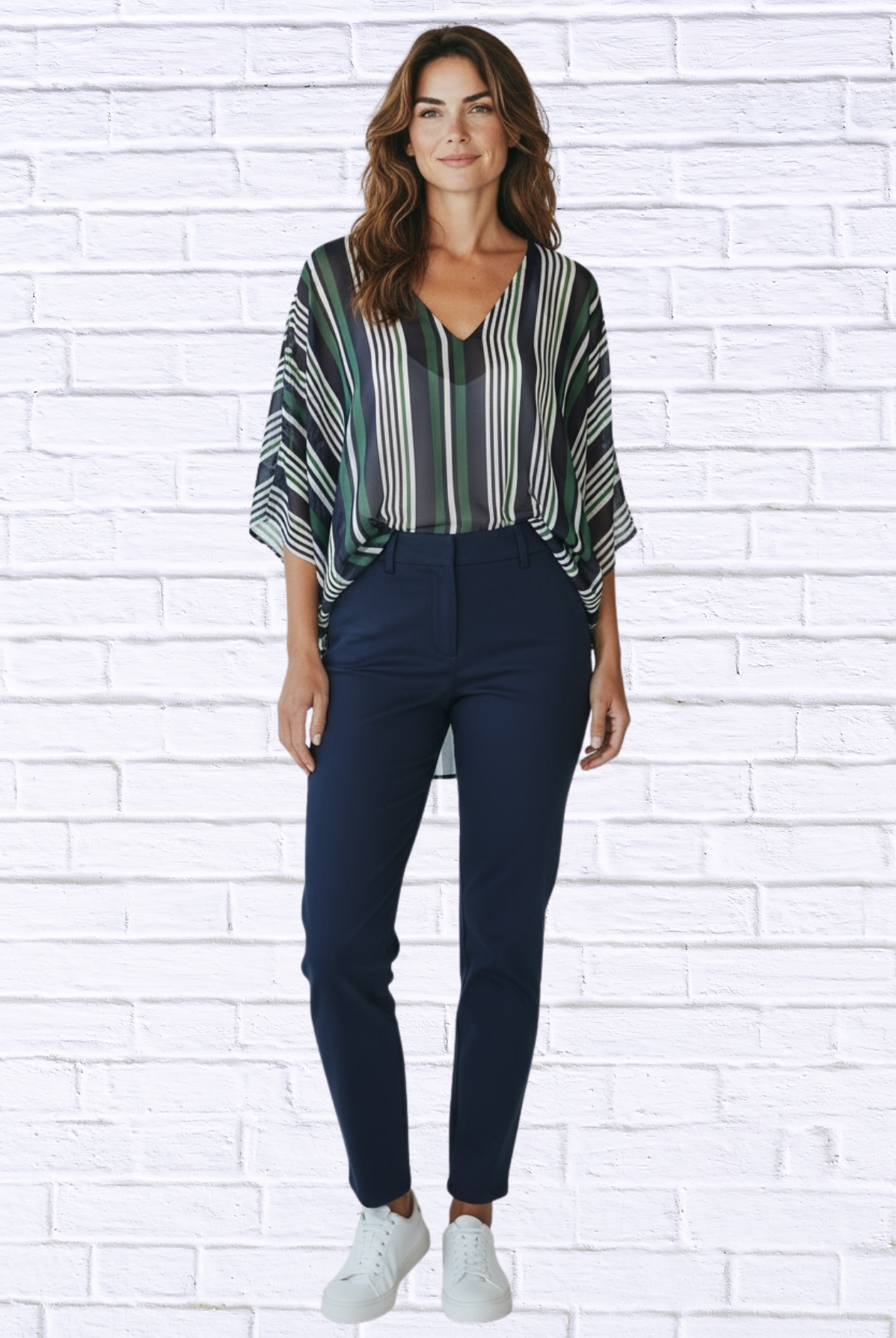 Striped Chiffon V-Neck Kaftan Top _ Flowing Sheer Oversized Blouse for Women