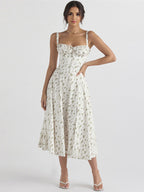 Floral Dress Midi Dress Dresses Floral Print High-slit Straps Neck Sleeveless Cottagecore Summer