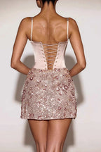 Satin Corset Square Neck Sequin Skirt Bodycon Mini Graduation Mini Dress
