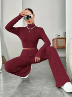 Mock Neck Slim Fit Knitted Two-Piece Set