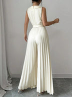 Commuting Suit Collar Pleated Pants Double-breasted Jumpsuits