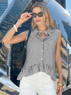 Stripes Sleeveless Shirts Loose-fit Commuting Tank Tops
