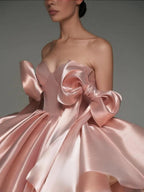 Glossy Fabric, Bow Design, Spaghetti Strap Mini Dress