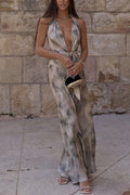 Halter Tie Knot Sleeveless Tie Dye Maxi Dress