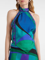 Satin Halter Neck Backless Top And Skirt Two-piece Set