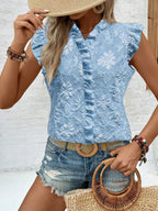 Pullover Jacquard Short-sleeved T-shirt With Ruffles