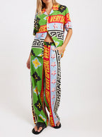 Printed Vacation Long-sleeved Shirt Pants Wide Leg Set 2-piece Sets