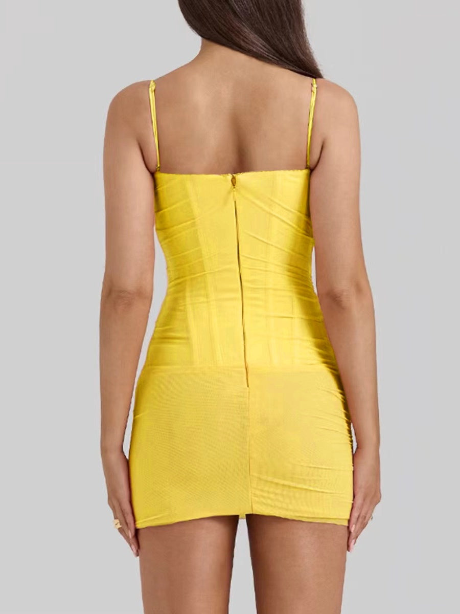 Mesh Camisoles Stacked Collar Lace Trim Hip-hugging Mini&Short Dresses