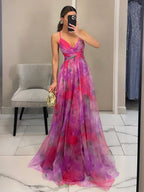 Mesh Floral Print Long Dress