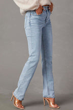 Raw Hem Distressed Straight Leg Denim Pants