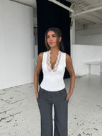 Deep V-neck Lace Trim Splicing Sexy Sleeveless Tank Tops