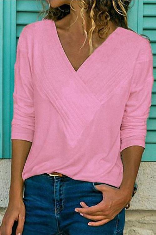 Classic V-neck Long Sleeve Basic Tops