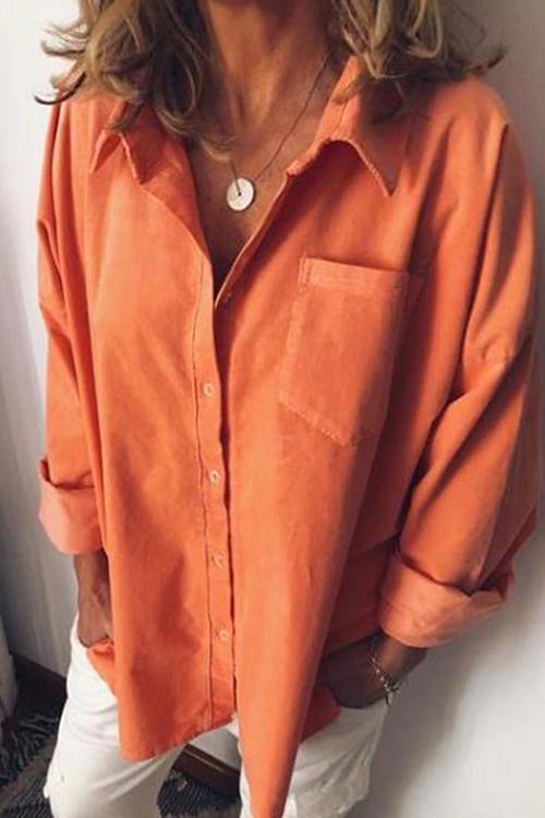 Casual Style Solid Long Sleeve Blouse Shirt