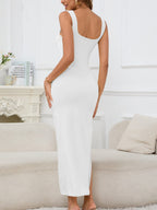 Solid Color Halter-neck Cutout Midi Dress