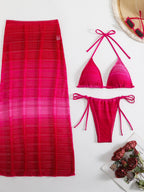 Gradient Mesh Bikini Beach Maxi Dress Three-piece Set