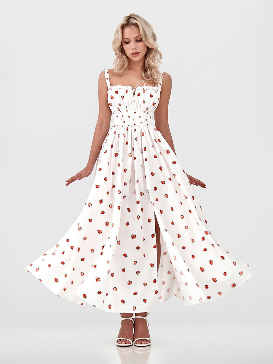 Floral Printed Camisoles High Waist Slit Maxi Dresses