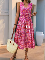 Printed Tassel V-neck Sleeveless Maxi Dresses