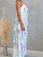 Chiffon Multi-story Halter Printed Vacation Maxi Dresses