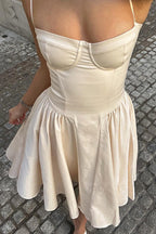 Corset Bustier Spaghetti Strap Basque Waist Gathered Full Midi Dress